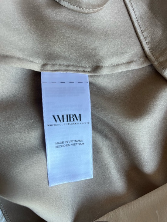 White House Black Market Taupe/Beige Tie-Neck Blouse - Picture 9 of 10